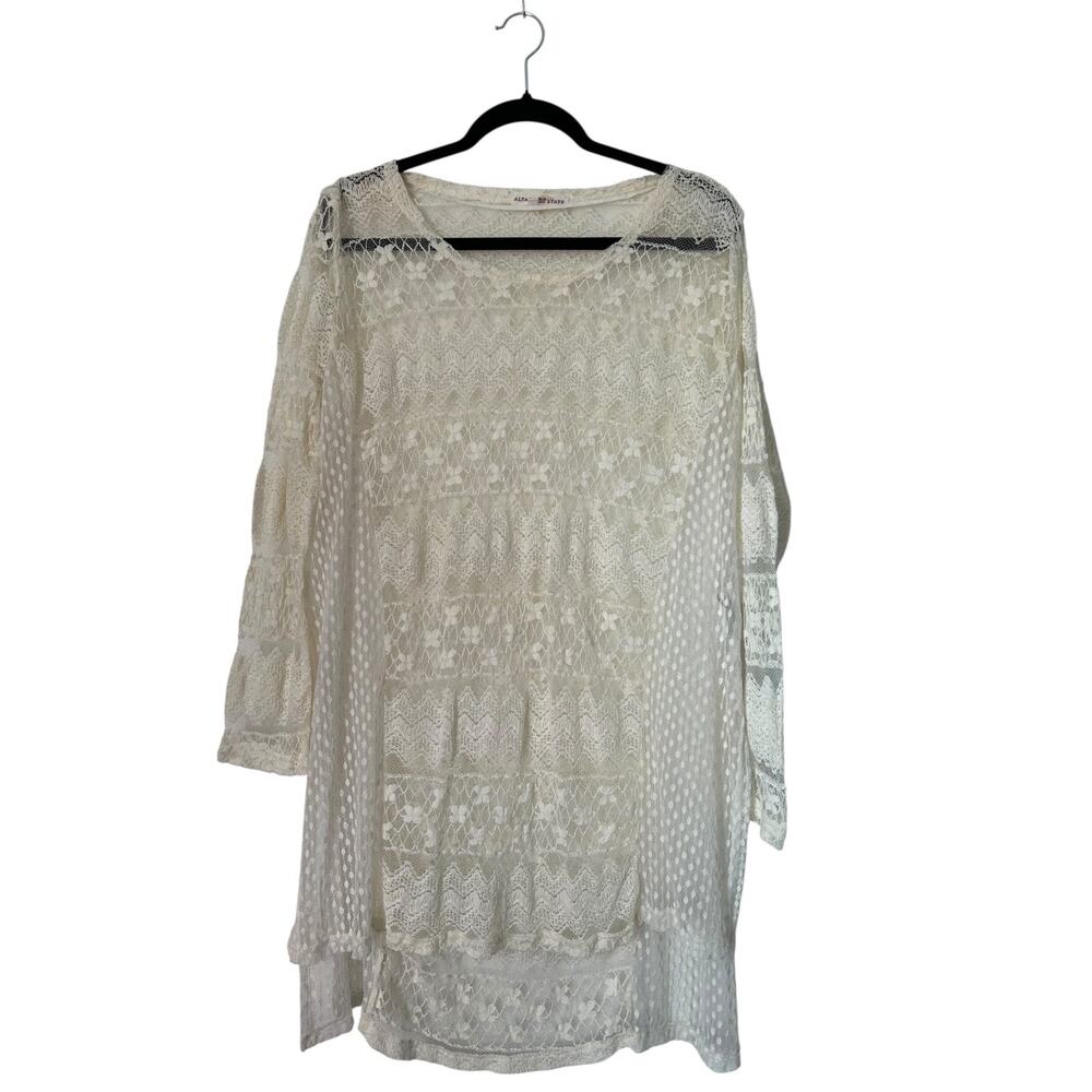 Altar'd State White Floral Lace Crochet Sheer Cover Up Tunic Top Womens Size L‎